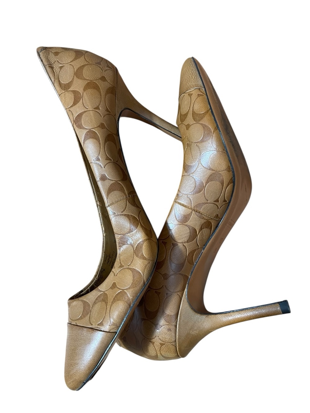 Coach Nataasha Signature Monogram Heels Tan Leather Pumps Size 10B Classic Work - Picture 9 of 12